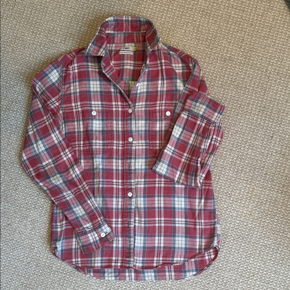 Faherty Red and White Plaid Button Down Shirt
